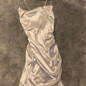 CRUSHED VELVET TULIP DRESS IN PEARL